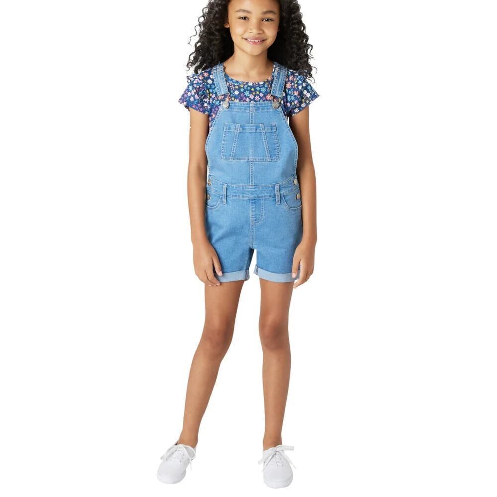 NWT Vigoss Youth Girl's 2-Piece Cotton T-Shirt and Denim Overall Shortall Set